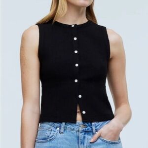 Madewell Split-Crewneck Cardigan Tank in True Black size Large NWT NP838